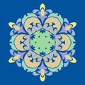 Sophisticated snowflake design element on Princess Blue background. Line structure minimal vector decor