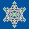 Sophisticated snowflake design element on Princess Blue background. Line structure minimal vector decor