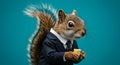 a sophisticated squirrel in a suit sips from a tiny cup - generated using ai Royalty Free Stock Photo