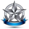 Sophisticated vector emblem with silver glossy star