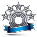 Sophisticated vector emblem with 5 silver glossy stars and blue