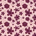 Sophisticated vector pink and burgundy floral seamless pattern background