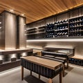 A sophisticated wine tasting room with a glass-enclosed wine cellar, a tasting bar, and elegant seating for guests4, Generative