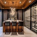 A sophisticated wine tasting room with a glass-enclosed wine cellar, a tasting bar, and elegant seating for guests5, Generative
