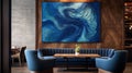 Sophisticated Woodblock Ocean Wave Artwork In Belgian Saison Room Royalty Free Stock Photo