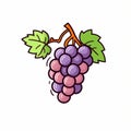 Sophisticated Woodblock Style Cartoon Grape On White Background