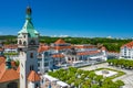 Sopot Aerial View. Beautiful architecture of Sopot resort from above. Wooden pier molo and Gulf of Gdansk. Sopot is major Royalty Free Stock Photo