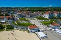 Sopot Aerial View. Beautiful architecture of Sopot resort from above. Wooden pier molo and Gulf of Gdansk. Sopot is major