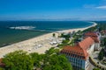 Sopot Aerial View. Beautiful architecture of Sopot resort from above. Wooden pier molo and Gulf of Gdansk. Sopot is major