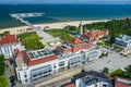 Sopot Aerial View. Beautiful architecture of Sopot resort from above. Wooden pier molo and Gulf of Gdansk. Sopot is major Royalty Free Stock Photo