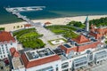 Sopot Aerial View. Beautiful architecture of Sopot resort from above. Wooden pier molo and Gulf of Gdansk. Sopot is major