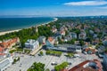 Sopot Aerial View. Beautiful architecture of Sopot resort from above. Wooden pier molo and Gulf of Gdansk. Sopot is major