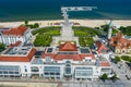 Sopot Aerial View. Beautiful architecture of Sopot resort from above. Wooden pier molo and Gulf of Gdansk. Sopot is major