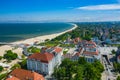 Sopot Aerial View. Beautiful architecture of Sopot resort from above. Wooden pier molo and Gulf of Gdansk. Sopot is major Royalty Free Stock Photo