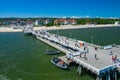 Sopot Aerial View. Sopot resort in Poland. Wooden pier molo with marina and yachts. Sopot is major tourist destination in Poland