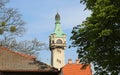 Sopot lighthouse between trees Royalty Free Stock Photo