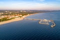 Sopot resort in Poland with pier, marina yachts, ship and beach