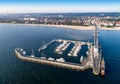 Sopot resort in Poland with pier, marina yachts, ship, beach