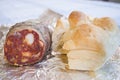 Soppressata salami and roll bread Royalty Free Stock Photo