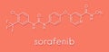 Sorafenib cancer drug molecule. Tyrosine kinase inhibitor TKI. Skeletal formula.