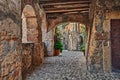 Sorano, Grosseto, Tuscany, Italy: ancient alley in the medieval village Royalty Free Stock Photo