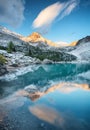 Sorapis lake in the Dolomite Alps, Italy. Mountains and reflection on the water surface. Royalty Free Stock Photo