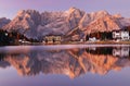 Sorapis Peak reflected in Misurina Lake, in late autumn Royalty Free Stock Photo