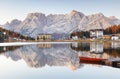 Sorapis Peak reflected in Misurina Lake, in late autumn Royalty Free Stock Photo