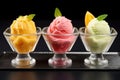sorbet style gelato in citrus flavors in glass cups