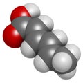 Sorbic acid food preservative molecule. Sorbate (sodium, potassium, calcium) also used for same purpose Royalty Free Stock Photo