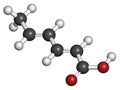 Sorbic acid food preservative molecule. Sorbate (sodium, potassium, calcium) also used for same purpose Royalty Free Stock Photo