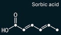 Sorbic acid, 2,4-hexadienoic acid, E200 molecule. It is hexadienoic and polyunsaturated fatty acid. It is conjugate acid of sorbat Royalty Free Stock Photo
