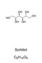 Sorbitol, glucitol, chemical formula and skeletal structure