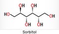 Sorbitol, glucitol molecule. It is polyhydric alcohol with a sweet taste. Skeletal chemical formula