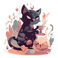 _The sorcerer cat is busy with his dark work. For your design and for Halloween