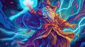 A sorcerer summoning a thunderstorm. Fantasy concept , Illustration painting Royalty Free Stock Photo