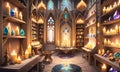 Sorcerer's vault brimming with radiant mystical jewels. AI illustration.
