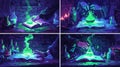 Sorceress hands casting cartoon vector concepts. Wrists gesture fingers grimoire fragment vial toxin flasks tubes