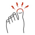 Sore big toe thin line icon, Body pain concept, Foot pain sign on white background, leg with a toe injury icon in