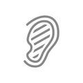 Sore human ear line icon. Hearing organ illness, misophonia symbol