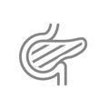 Sore human pancreas line icon. Acute pancreatitis, diabetes, pancreatic cancer symbol