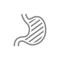 Sore human stomach line icon. Abdominal distension, infected organ, gastrointestinal cancer symbol