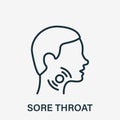 Sore Throat Line Icon. Painful Sore Throat Linear Icon. Male head in Profile Pictogram. Symptom of angina, flu or cold Royalty Free Stock Photo