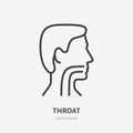 Sore throat line icon, vector pictogram of flu or cold symptom. Man head in profile with angina illustration, sign for Royalty Free Stock Photo