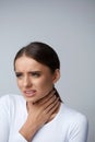 Sore Throat. Sick Woman Suffering From Pain, Painful Swallowing. Royalty Free Stock Photo
