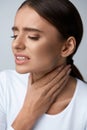 Sore Throat. Sick Woman Suffering From Pain, Painful Swallowing. Royalty Free Stock Photo