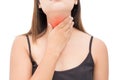 Sore throat woman on white background Royalty Free Stock Photo