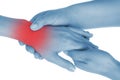 Sore wrist, hand, shown red, keep handed