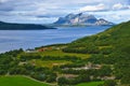 Sorfjorden and the Island of Fugloya, Nordland, Norway, from Country Road 17 by Vindvik tunnel Royalty Free Stock Photo