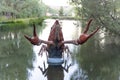 Soria, Spain - August 21, 2022: monument of the giant crab in the duero river